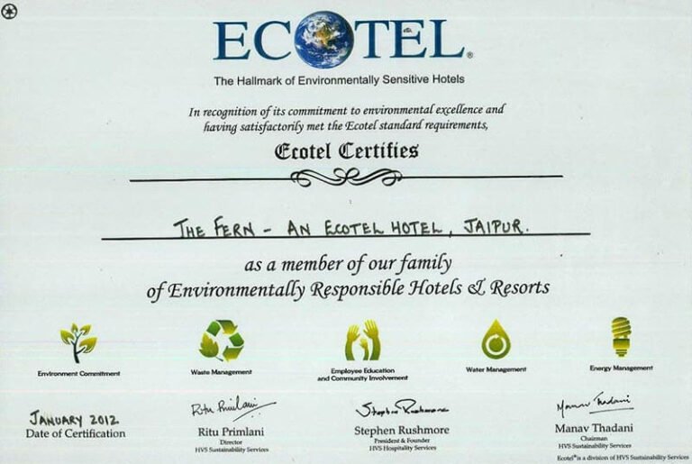 ECOTEL – Fern, An Environment Friendly Hotel